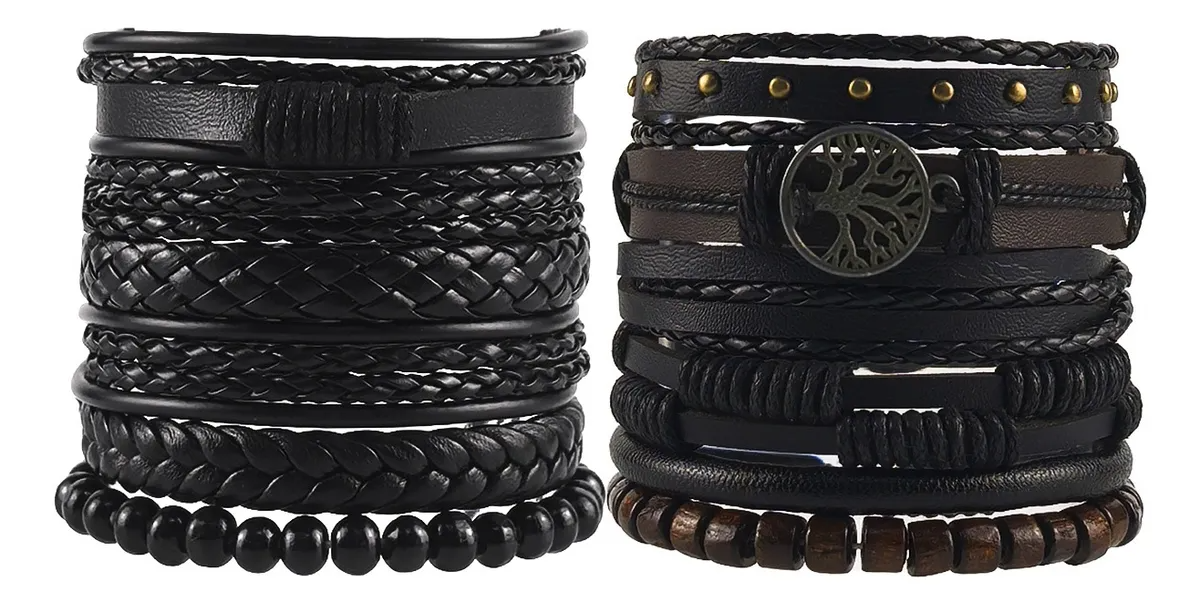 12pzs Pulseras Para Hombre De Cuero Piel Brazalete Regalo