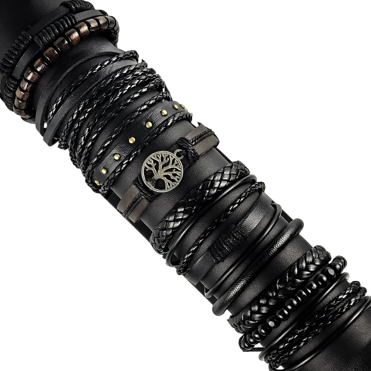 12pzs Pulseras Para Hombre De Cuero Piel Brazalete Regalo
