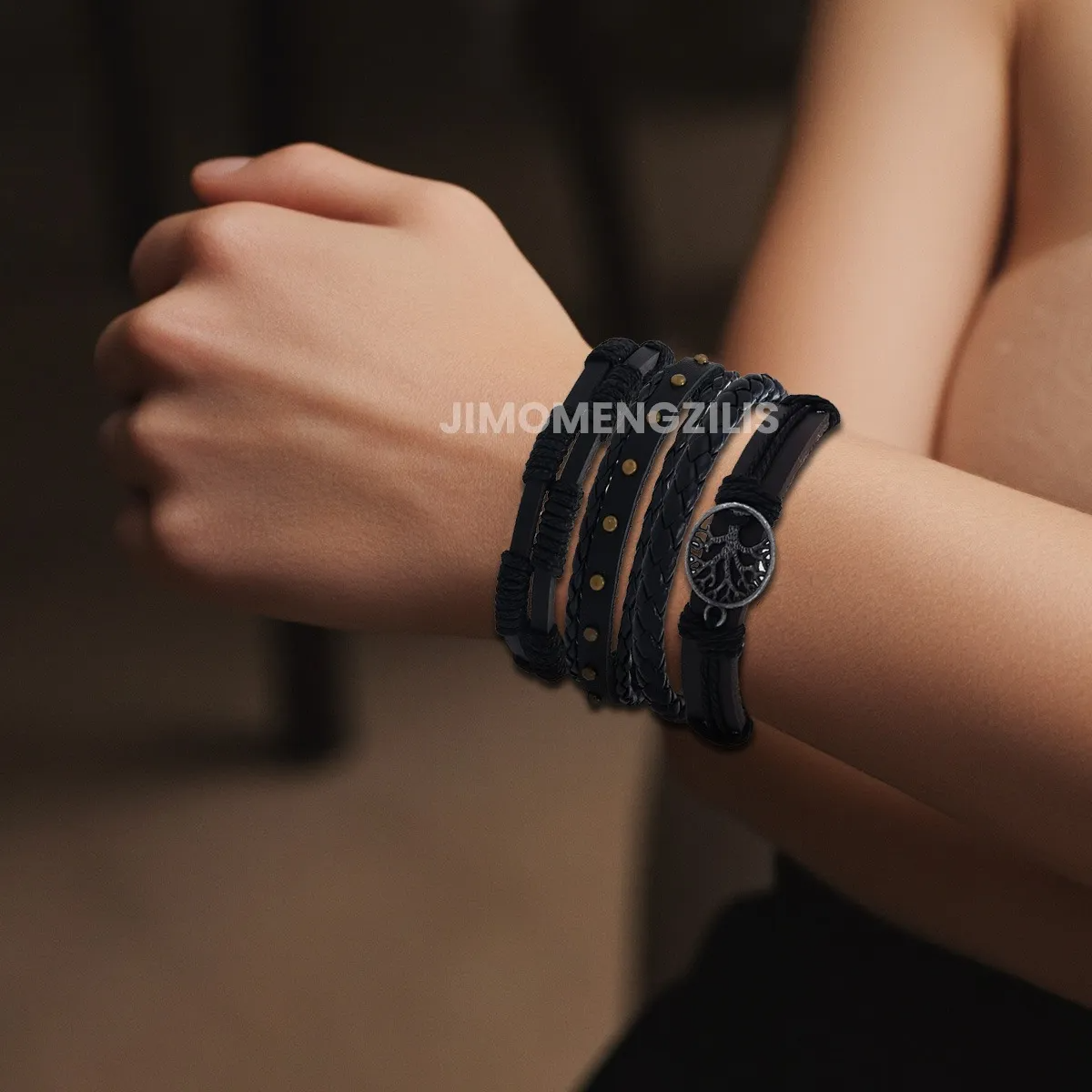 12pzs Pulseras Para Hombre De Cuero Piel Brazalete Regalo