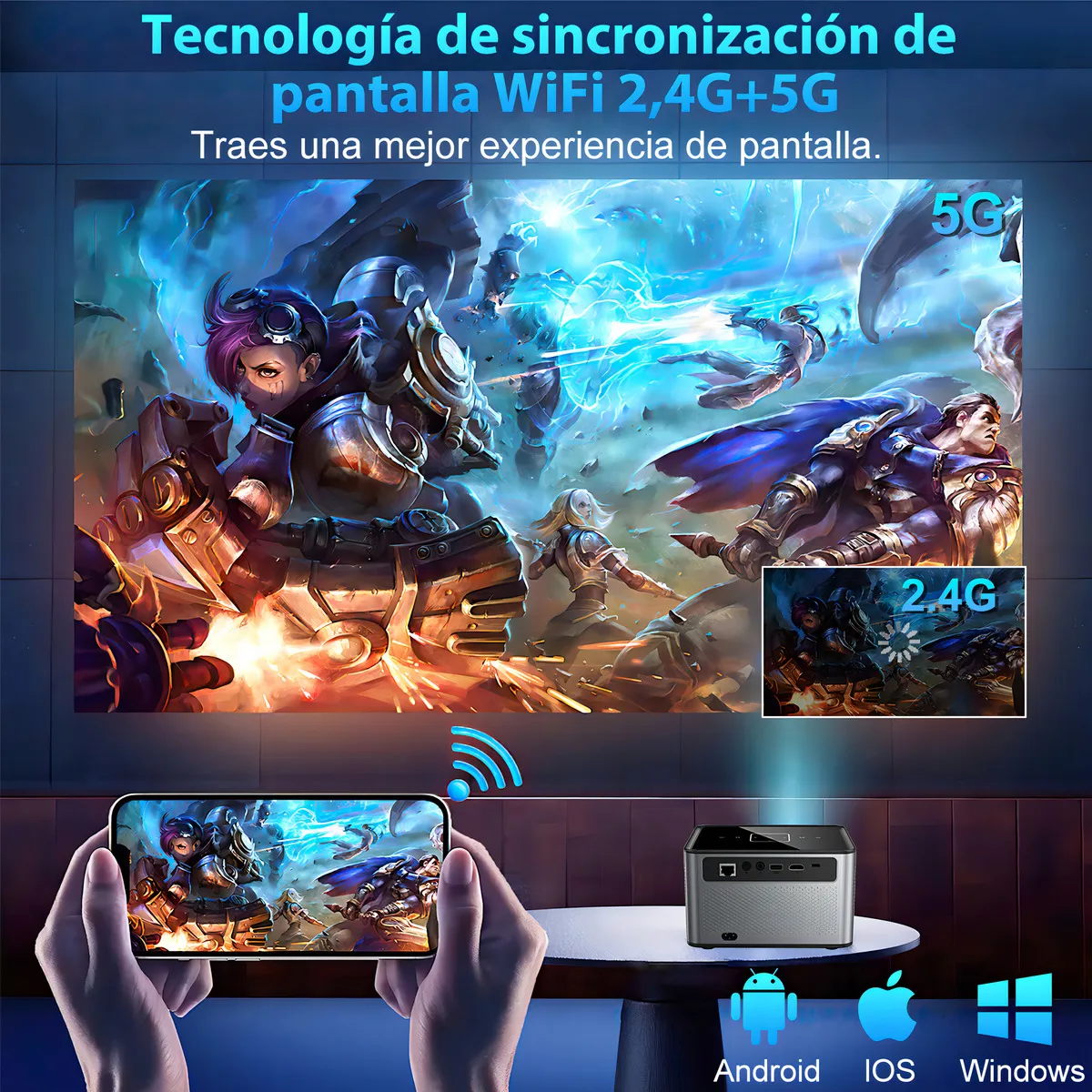 Proyector 4k Profesional Android 10.0 Ultra Hd 14000 Lúmenes Led 3 Gb Ram + 16 Gb Rom Bluetooth 5.0 Wifi 5g / 2.4g