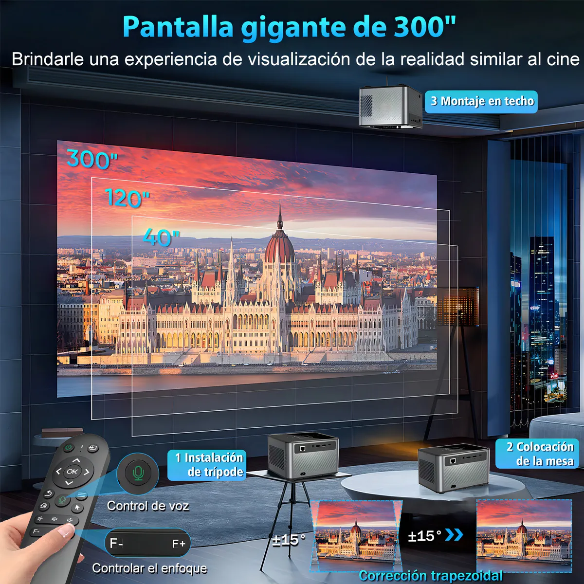 Proyector 4k Profesional Android 10.0 Ultra Hd 14000 Lúmenes Led 3 Gb Ram + 16 Gb Rom Bluetooth 5.0 Wifi 5g / 2.4g