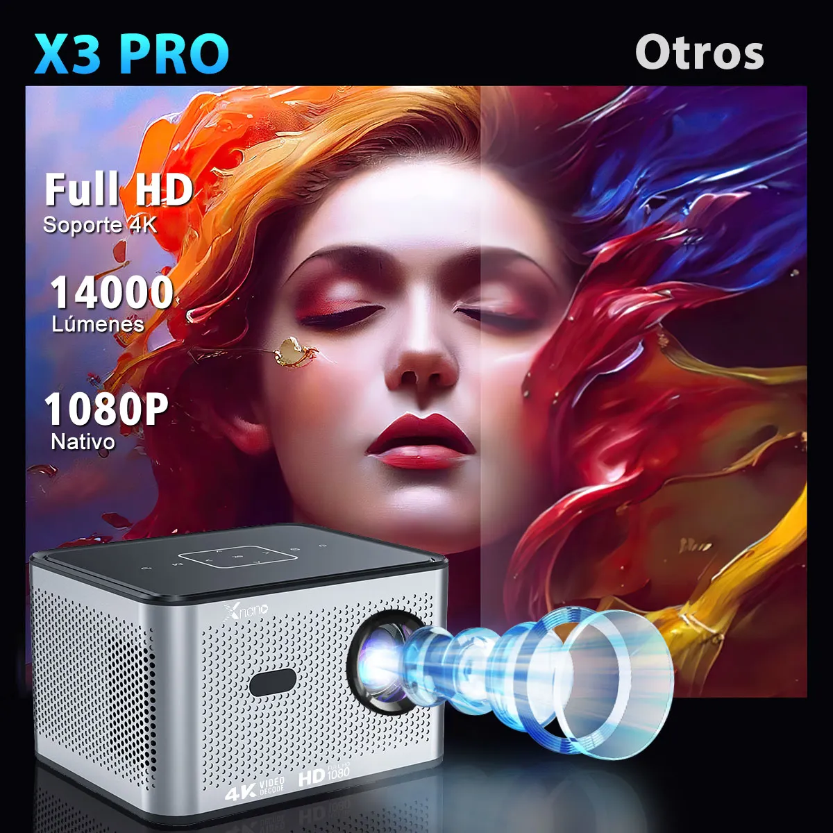 Proyector 4k Profesional Android 10.0 Ultra Hd 14000 Lúmenes Led 3 Gb Ram + 16 Gb Rom Bluetooth 5.0 Wifi 5g / 2.4g
