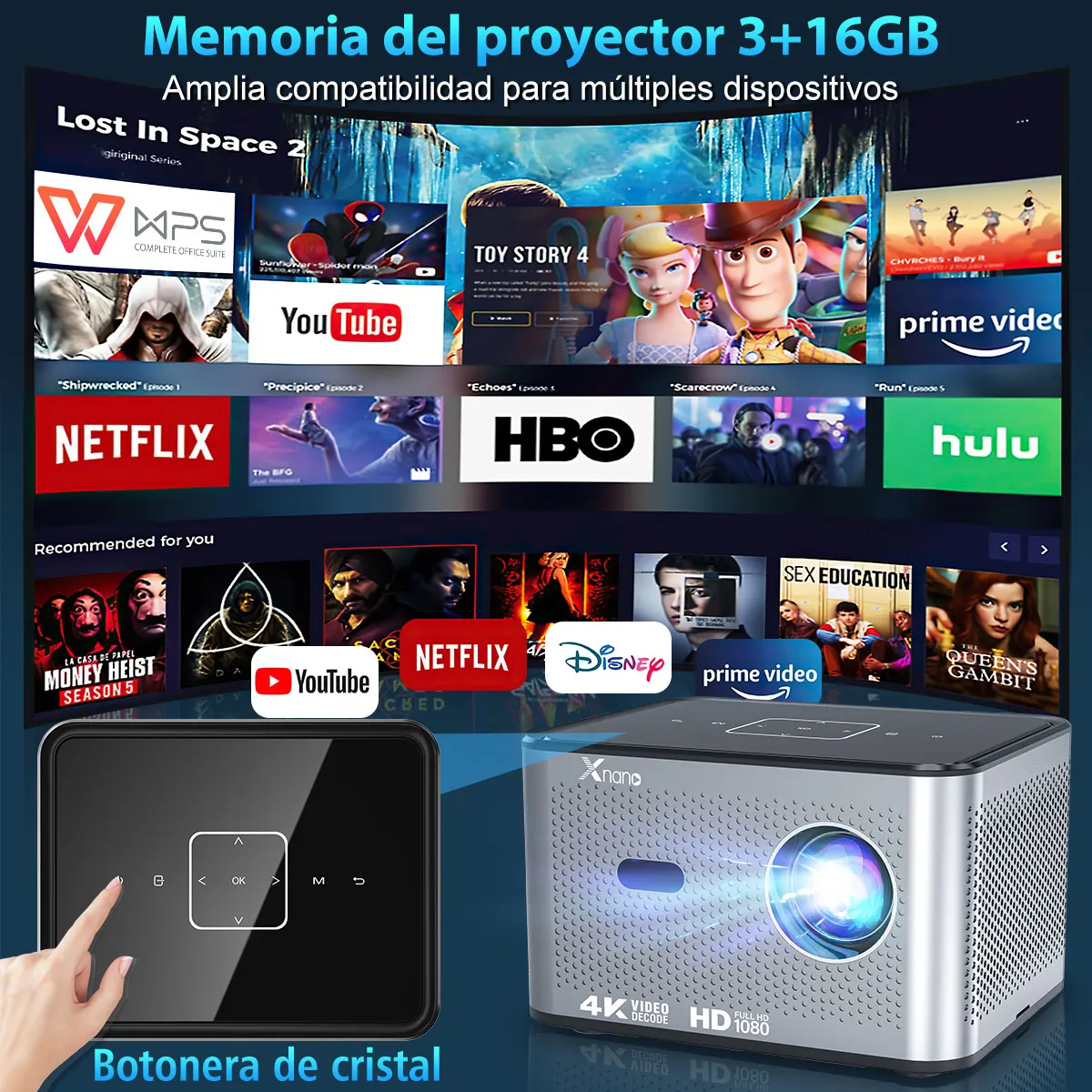 Proyector 4k Profesional Android 10.0 Ultra Hd 14000 Lúmenes Led 3 Gb Ram + 16 Gb Rom Bluetooth 5.0 Wifi 5g / 2.4g