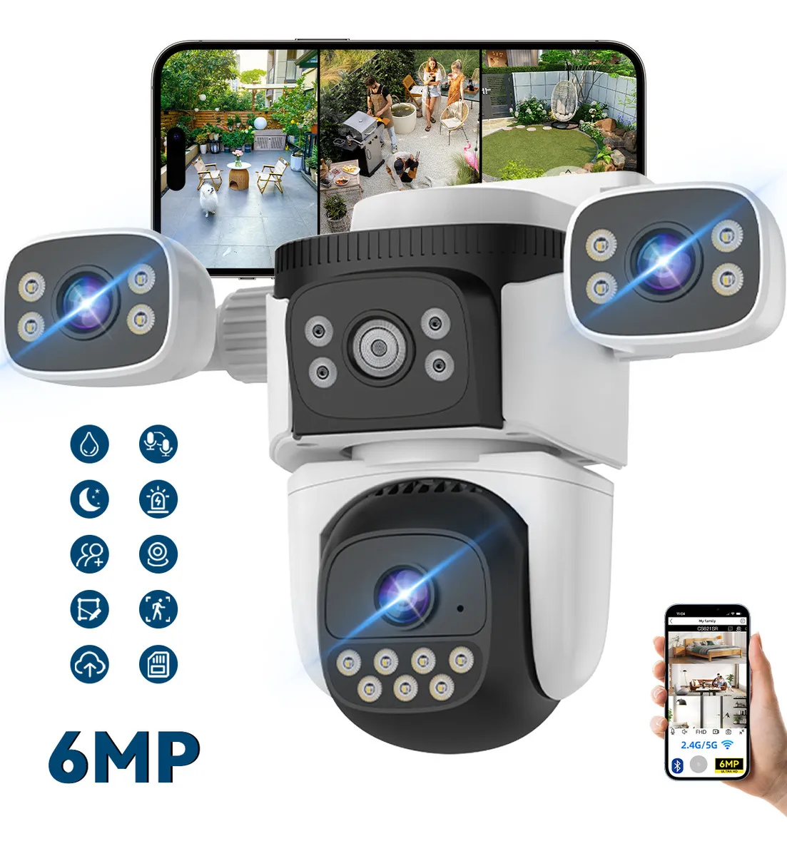 Skululu Cámara De Seguridad 18mp 4k 3 lente 3 pantalla WIFI Cámara de visión nocturna
