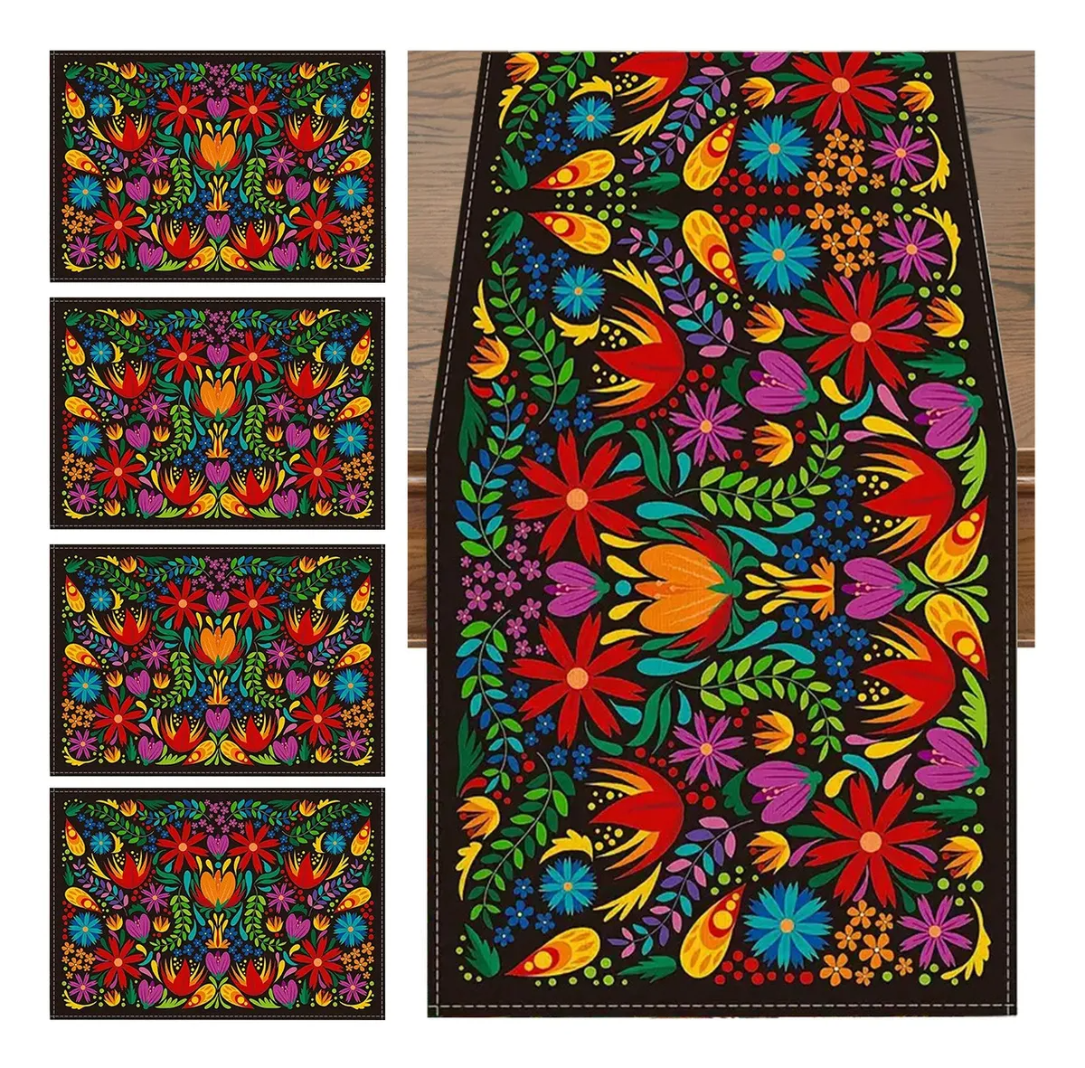 Camino De Mesa Con 4 Manteles Individuales Para Fiesta Decor