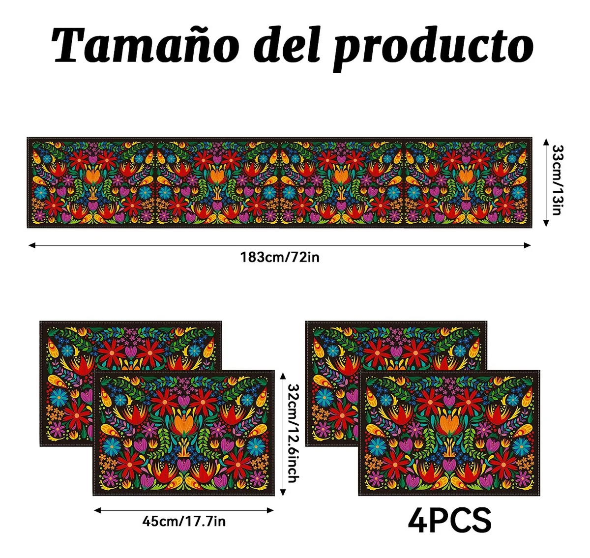 Camino De Mesa Con 4 Manteles Individuales Para Fiesta Decor
