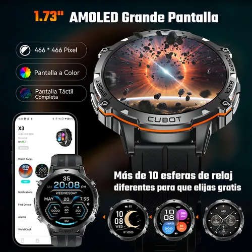 Reloj inteligente CUBOT X3 Smartwatch con Llamadas y IA ChatGPT 100 Días Batería Resistente Agua Reloj Militar​