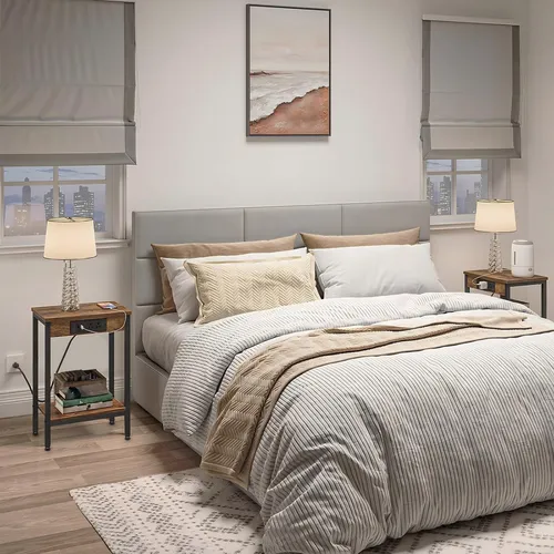 Burós Mesillas de Noche juego de 2 con 2 USB y 2 CA - Burós Modernos Madera Flameada para Dormitorio o Sala, 