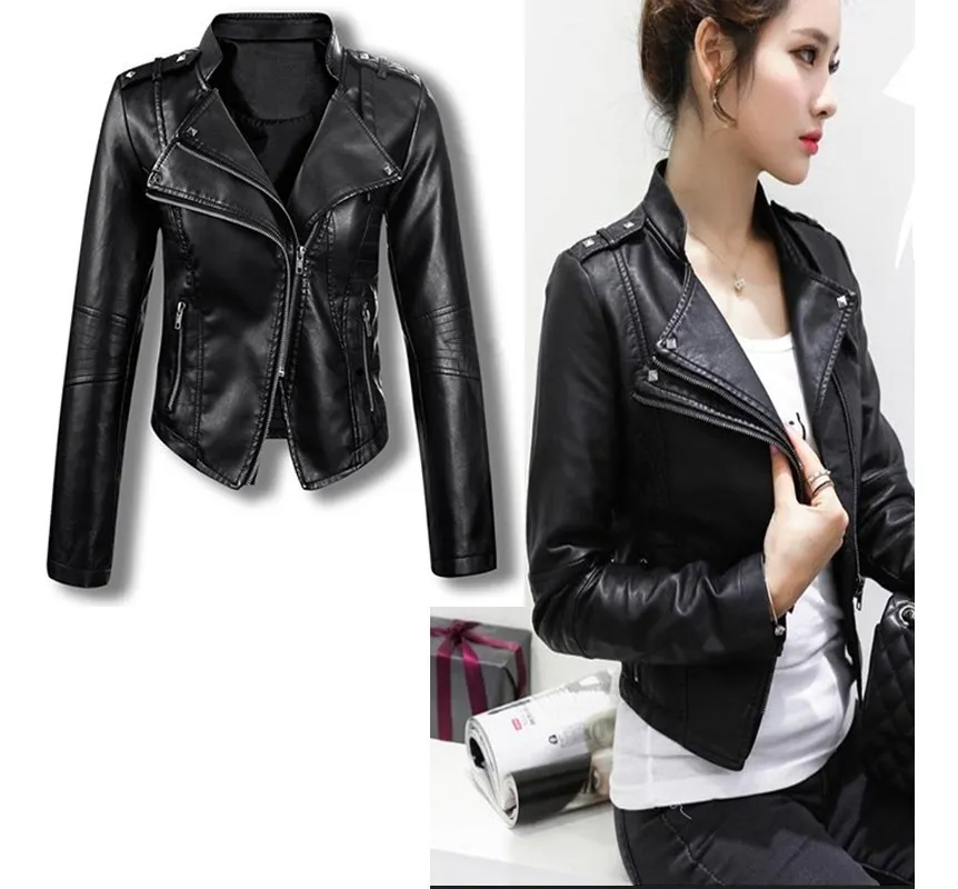 Chaqueta Rompeviento De Cuero Sintético Para Moto Para Mujer