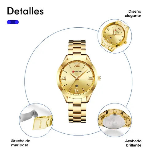 Reloj Curren Mujer Dama Análogo Contra Agua Fechador Color De La Correa Dorado