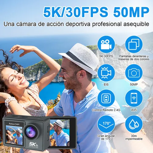 Cámara Deportiva 5k 50mp Videocámara Sumergible Zuszox, Cámara De Acción Con Pantallas Duales,