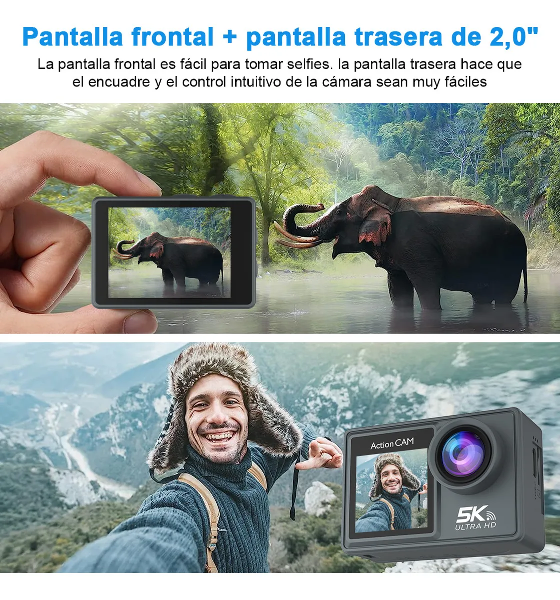 Cámara Deportiva 5k 50mp Videocámara Sumergible Zuszox, Cámara De Acción Con Pantallas Duales,