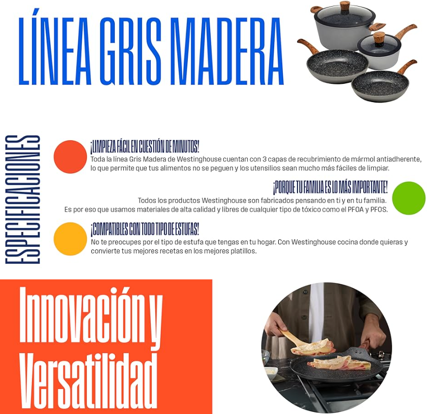 Westinghouse Arrocera Antiadherente de Mármol Gris Madera 28 cm / 3.7 L (WCCC0032L28MBB)