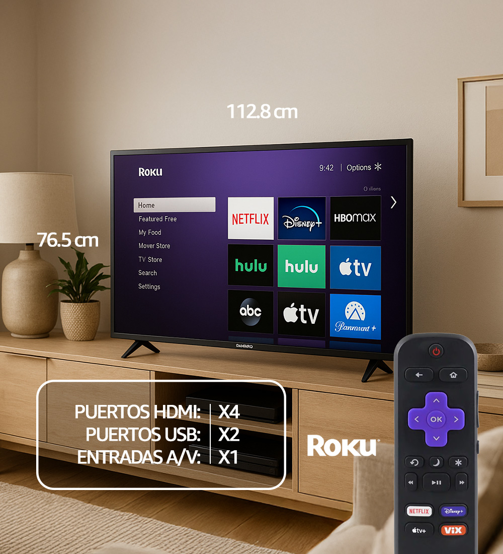 Pantalla DAEWOO 55" 4K LED UHD Frameless Roku Nueva Smart TV