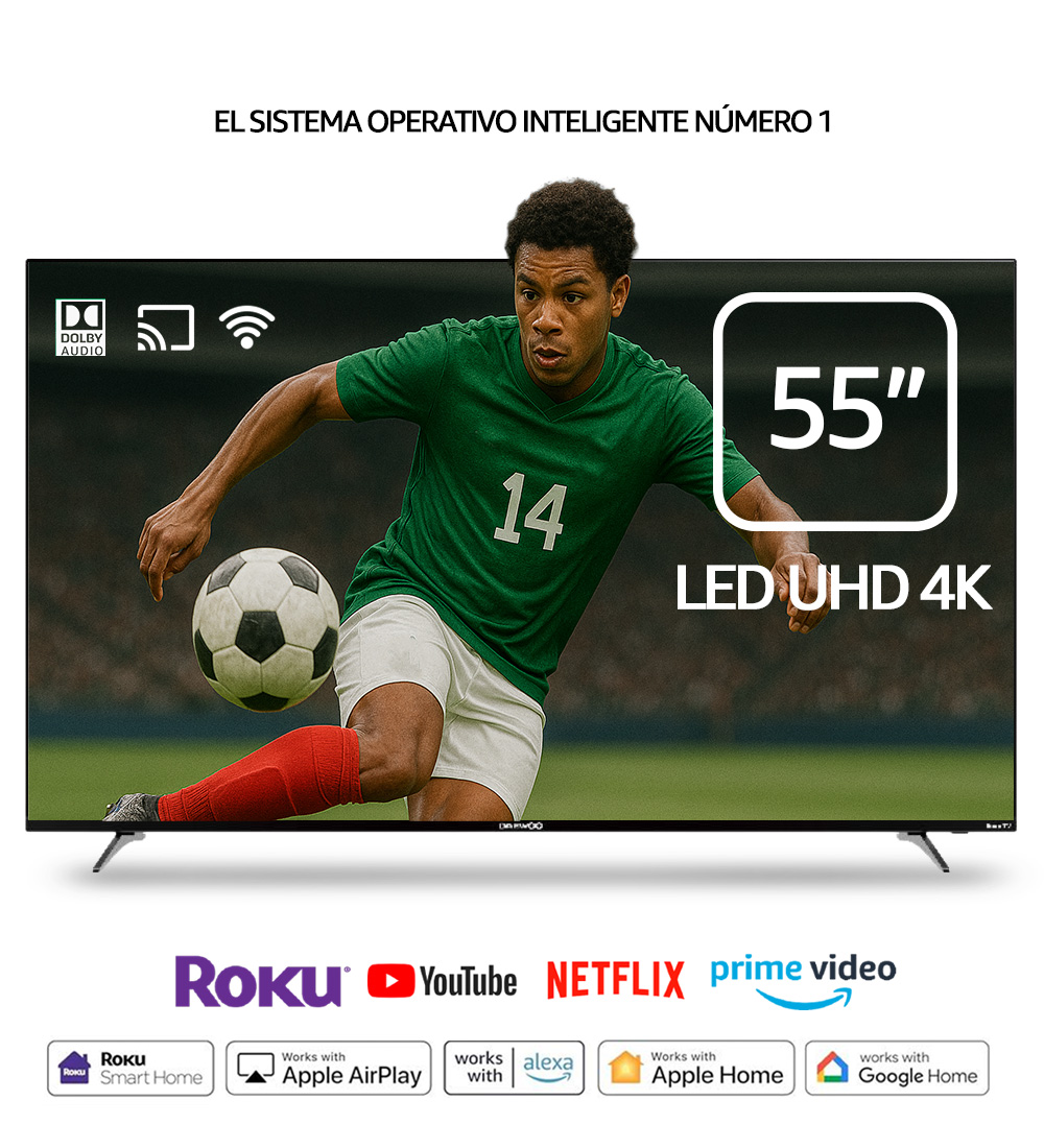 Pantalla DAEWOO 55" 4K LED UHD Frameless Roku Nueva Smart TV
