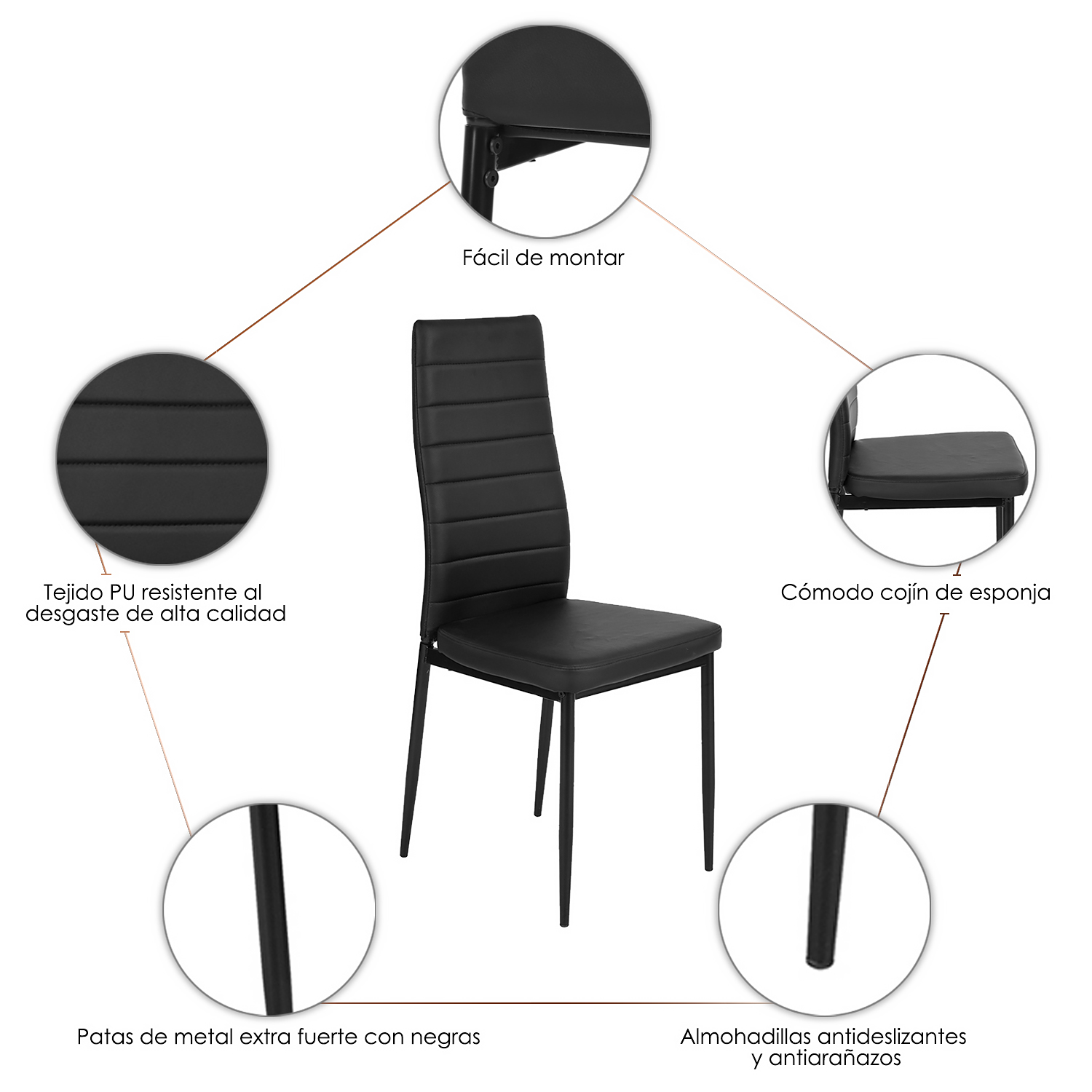 Sillas para Comedor Modernas Negro 4 Piezas