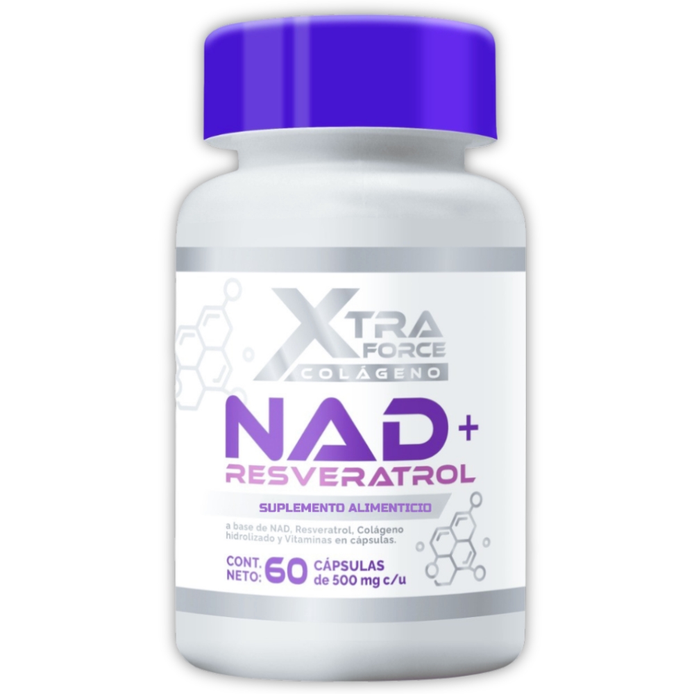 Xtra Force | NAD+ con Resveratrol, Colágeno Hidrolizado, Vitaminas y Antioxidantes Naturales – 60 Cápsulas de 500mg