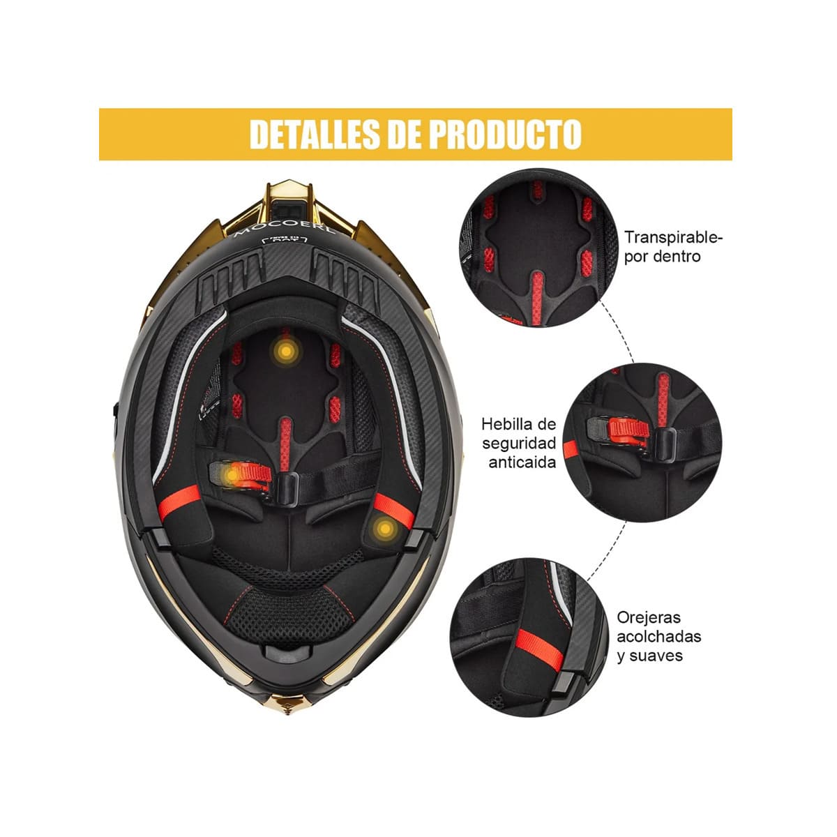 Casco Sleek De Moto Abatible En Oro Mate Con Luz Negro AMARILLO TALLA XL