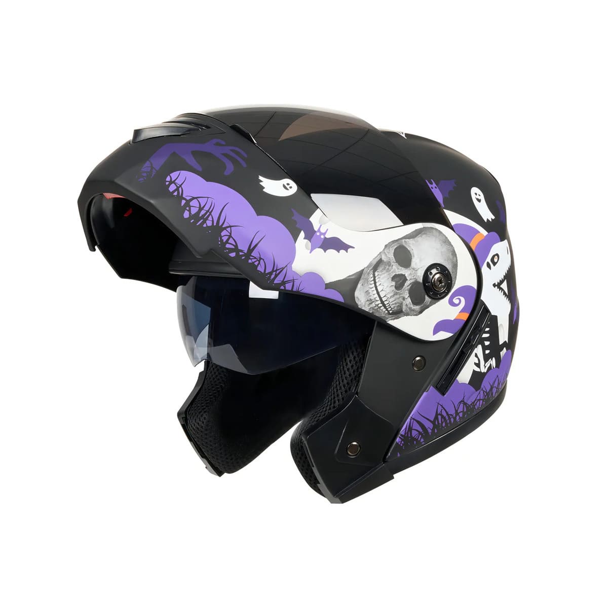 Casco Sleek Para Moto Abatible Certificado talla L (59-60 cm) VIOLETA NEGRO Halloween