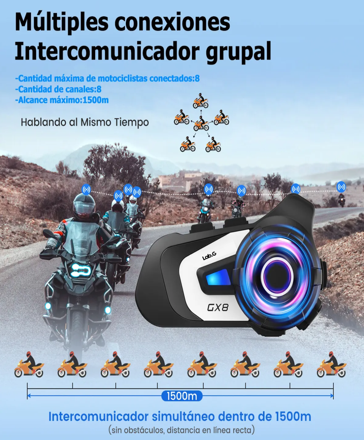 Intercomunicador Para Casco De Moto  Compartir Musica Fm Radio 1500m Bluetooth Ip67 negro blanco