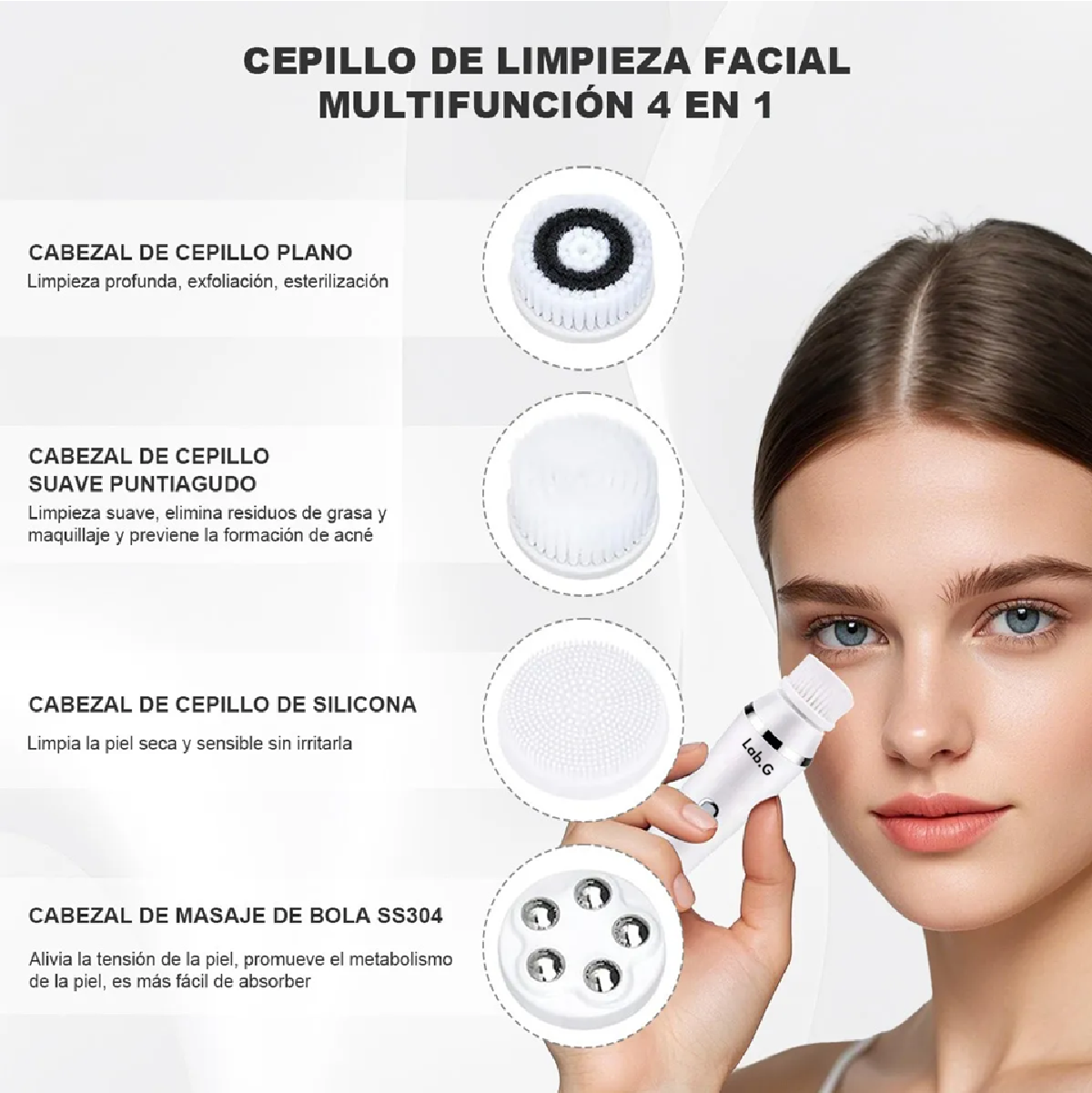 Cepillo Facial Eléctrico Recargable Limpiadora Masajeador Blanco