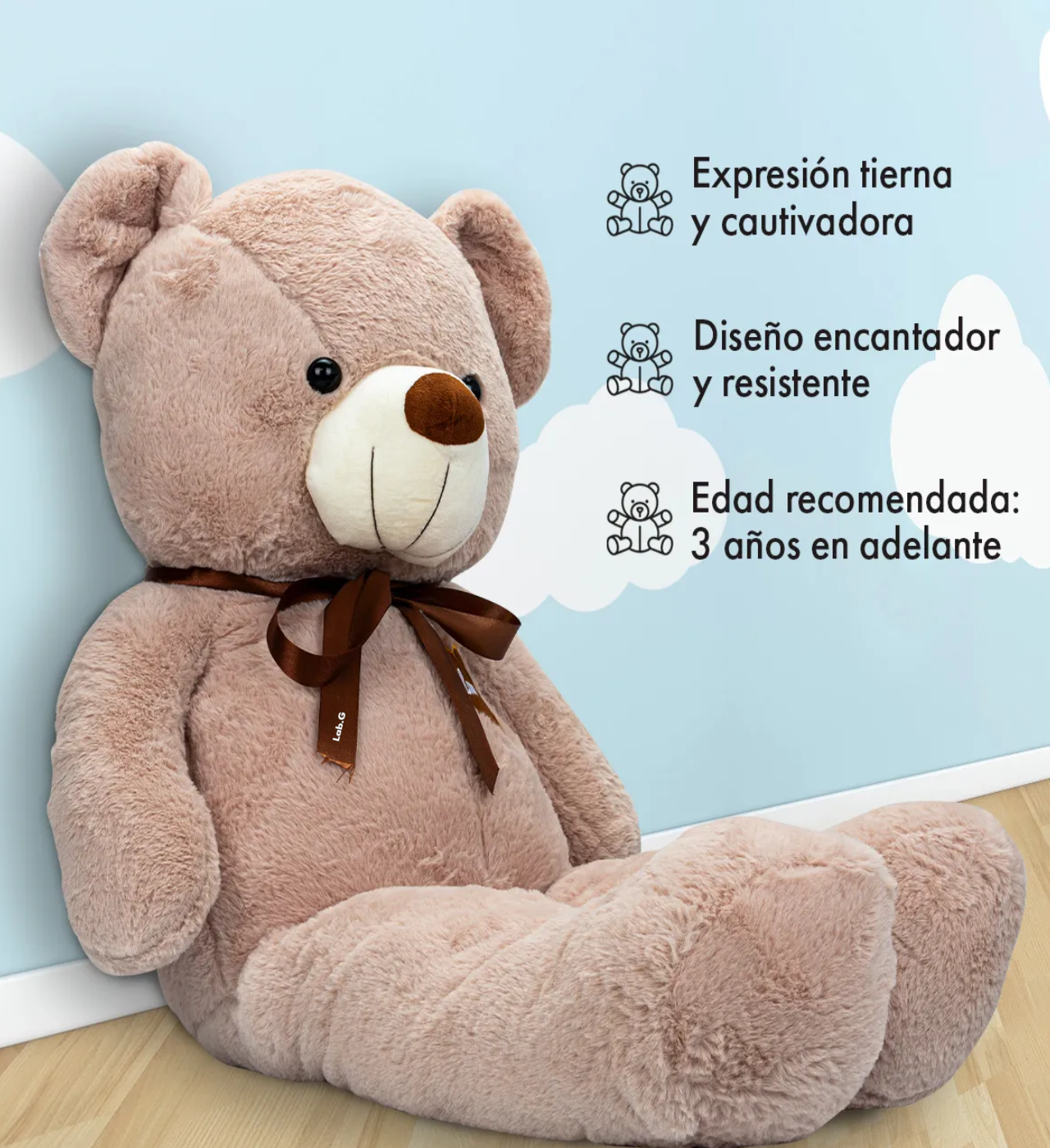 Oso De Peluche Teddy Grande Abrazable Corazón 1 Metro Beige