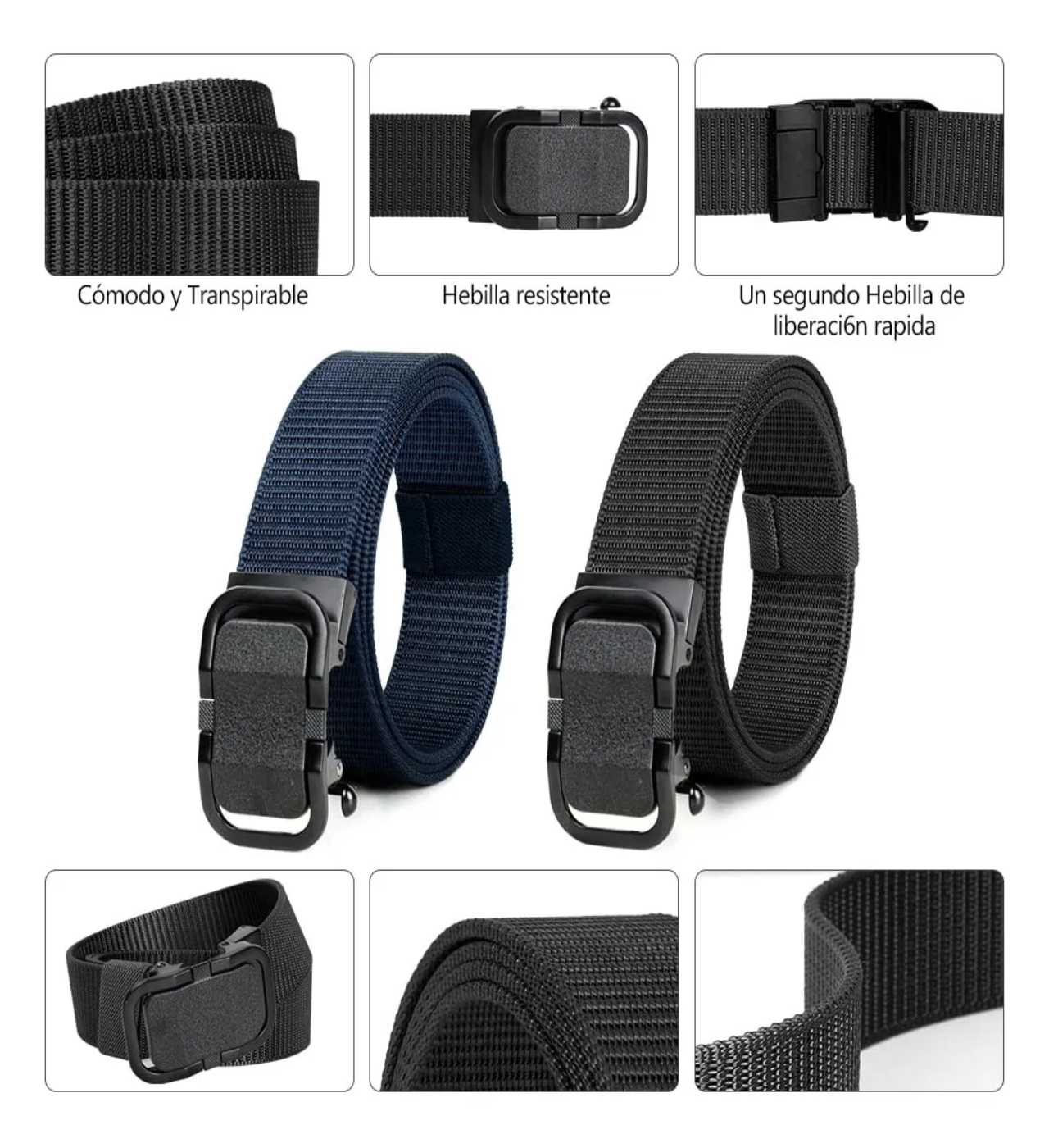 2pzs Cinturones Táctico Militar Ajustable Moda Calidad Cinto Negro+Azul