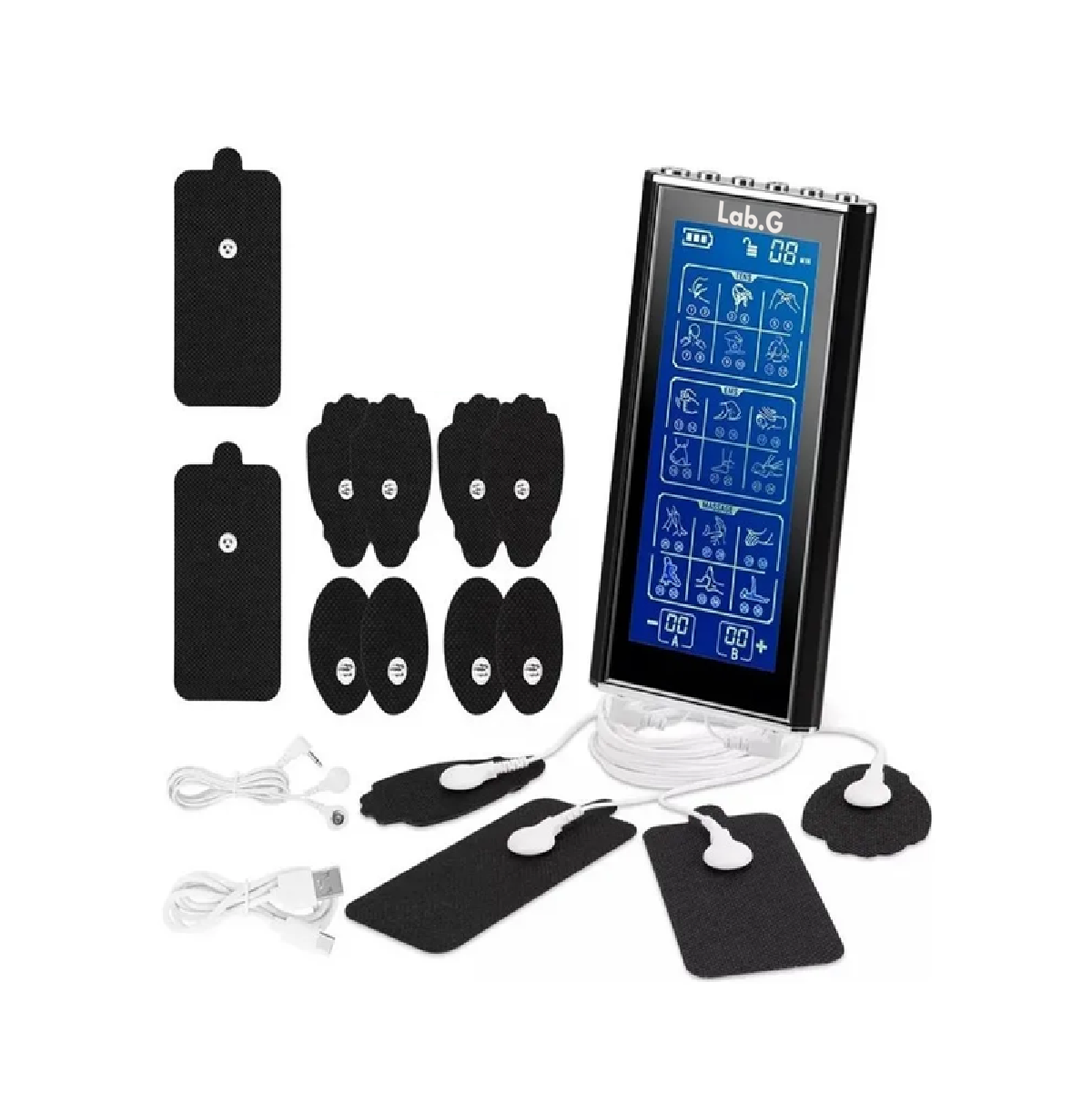 Estimulador Eléctrico Recargable Ems Tens 36 Modos 10 Parche Negro
