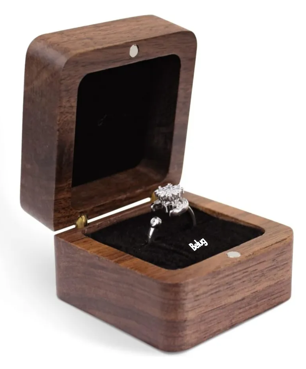 Caja De Madera Nogal Para Un Anillos De Boda O Compromiso CAFE BLANCO