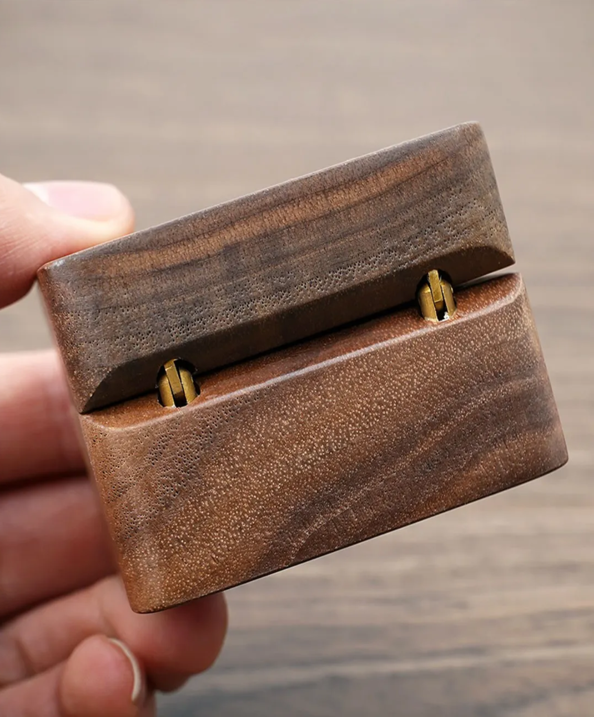 Caja De Madera Nogal Para Un Anillos De Boda O Compromiso CAFE BLANCO