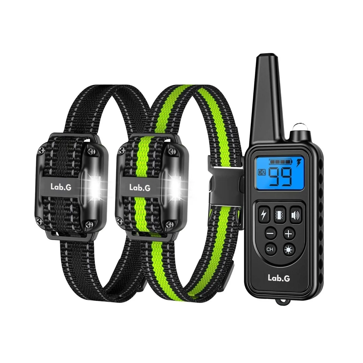 Collar Eléctrico Para Entrenamiento De Perros 3PZ Negro Con Lineas Verde 