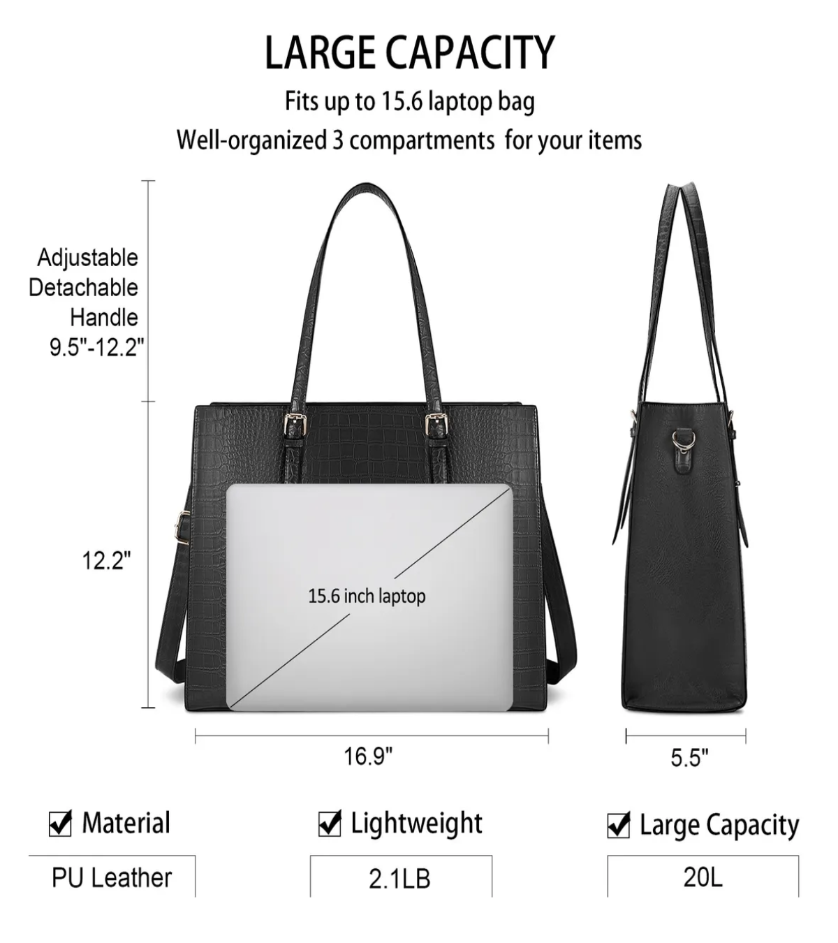 Bolsa Para Portátil Para Mujer Con Clase Bolsa De Oficina Negro