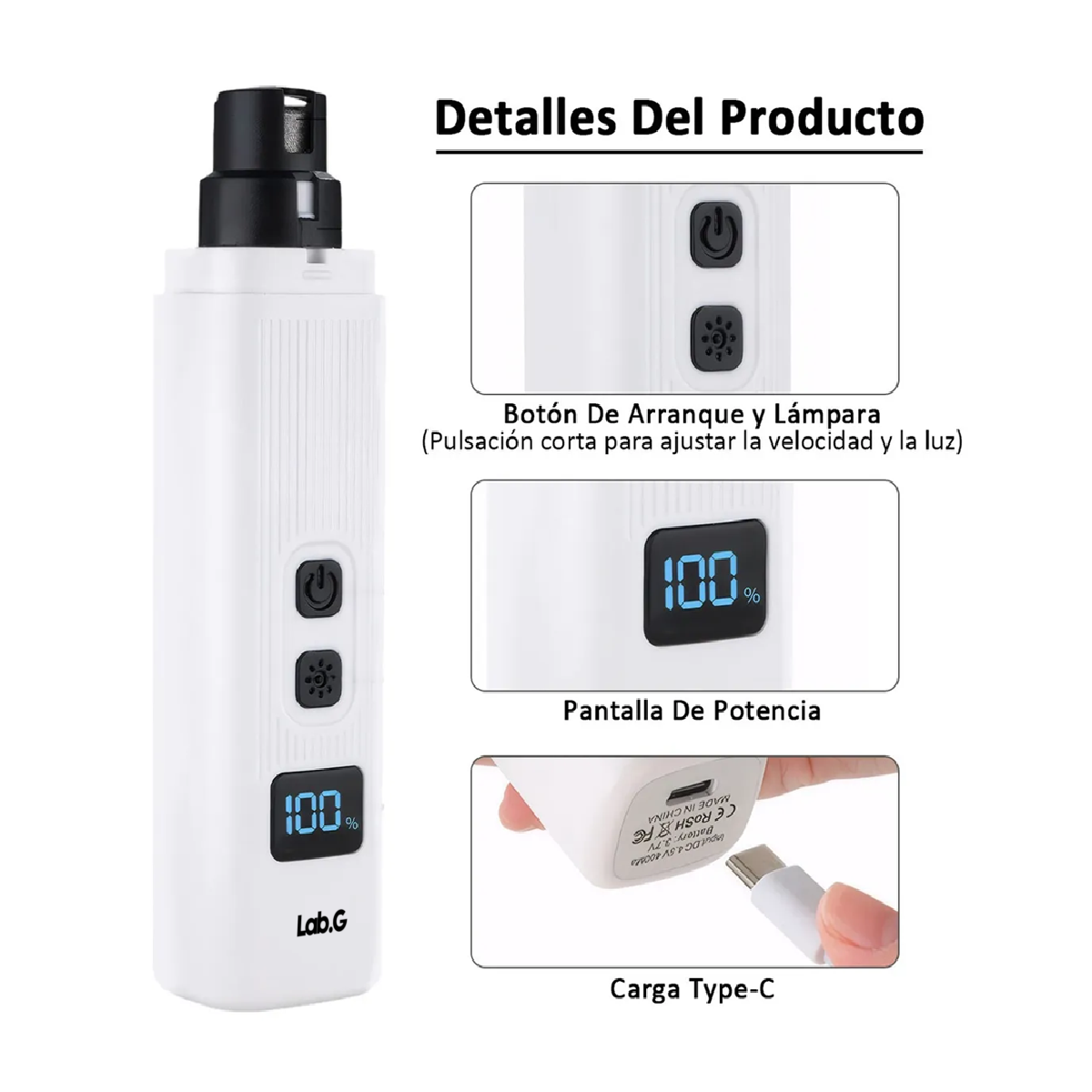 Lima Corta Uñas Eléctrico Mascotas Negro Blanco