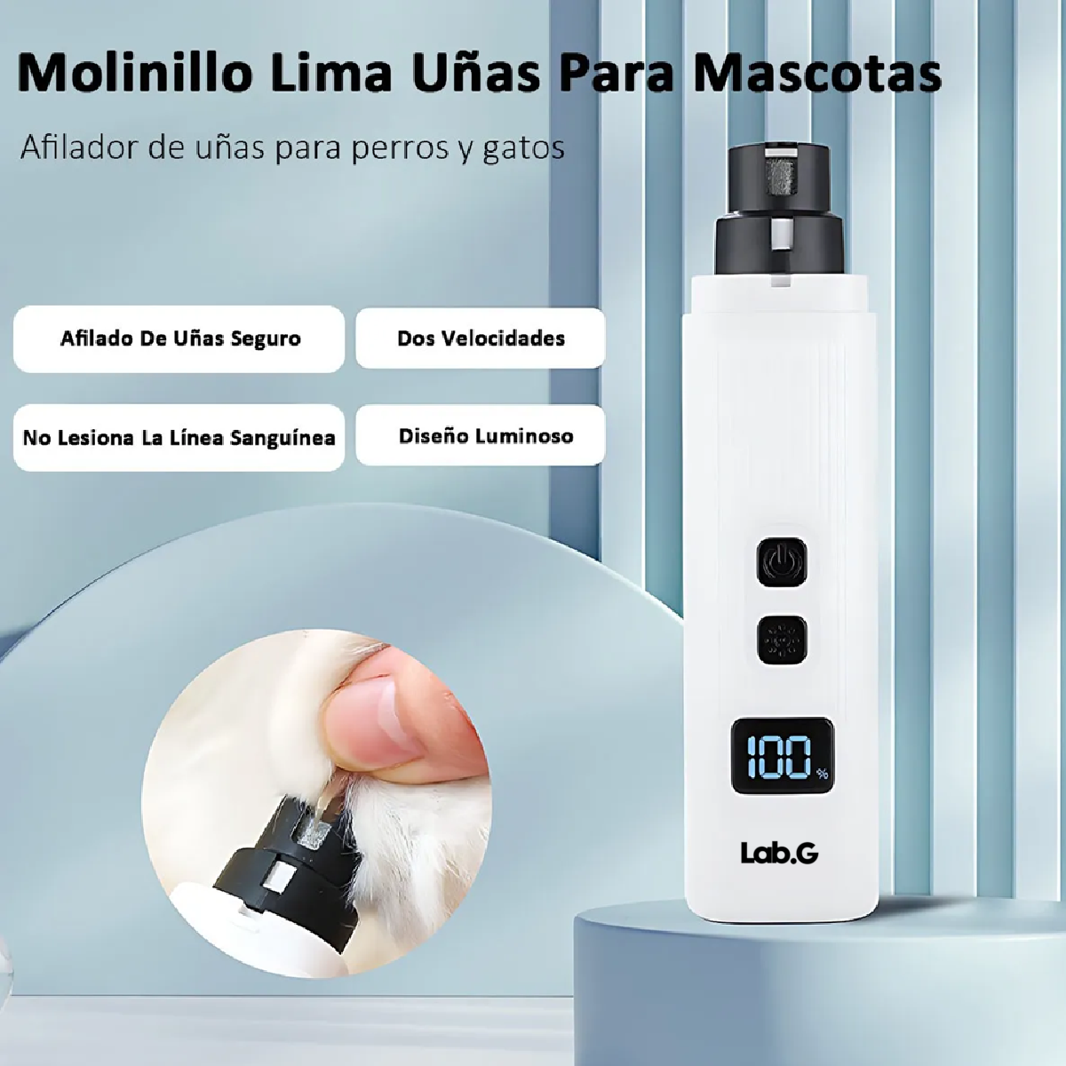 Lima Corta Uñas Eléctrico Mascotas Negro Blanco
