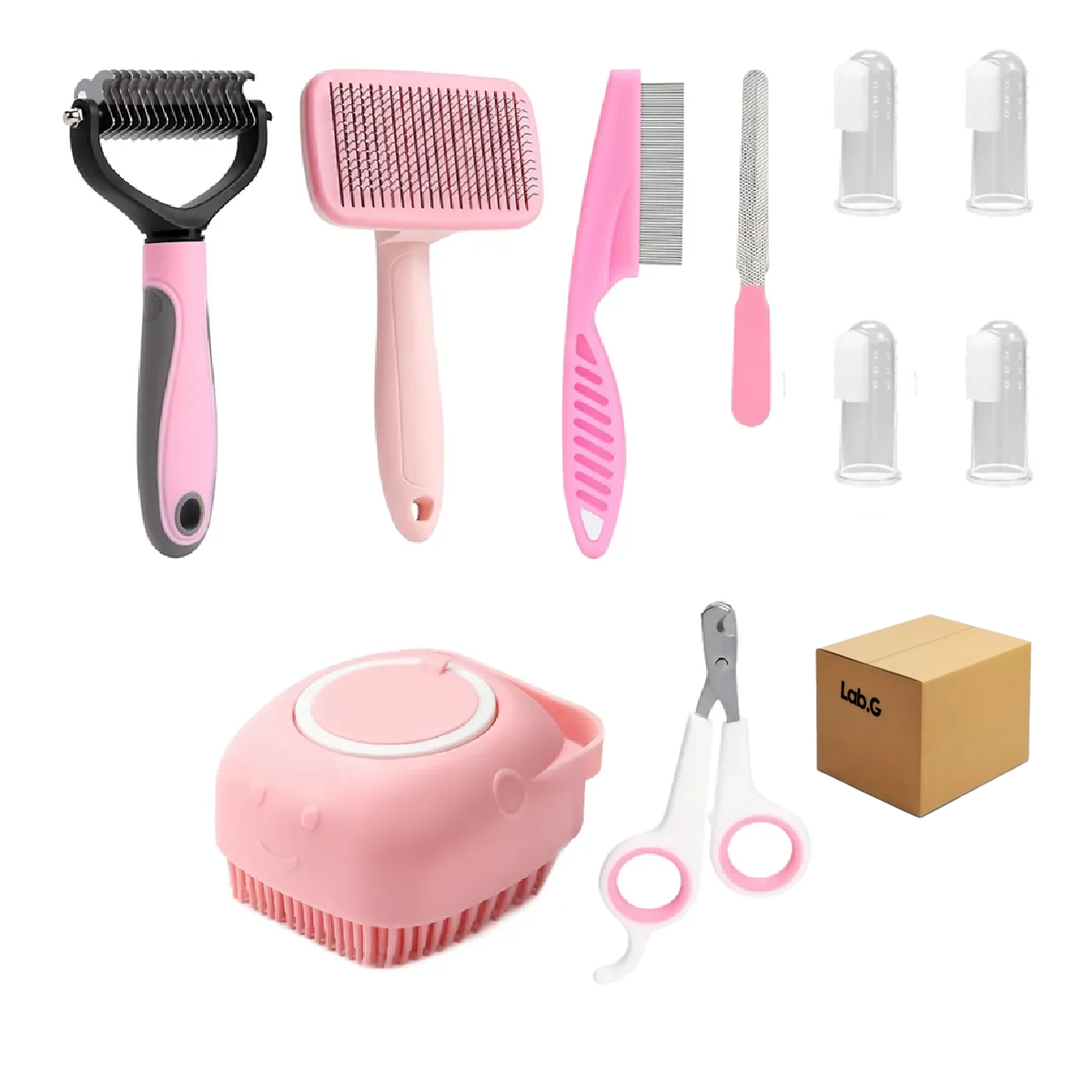 Cepillos De Baño Para Mascotas Perros Profesional 10 Pzs Kit ROSA