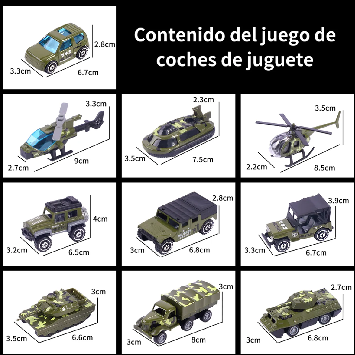 Carros De Juguete 10 Pz Verde Militar 