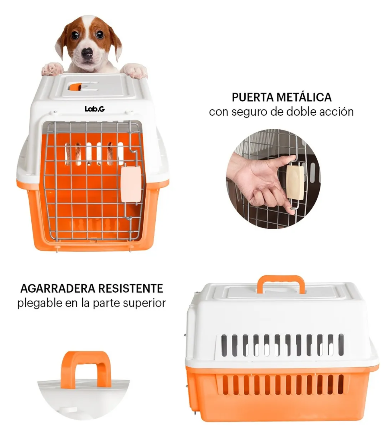 Jaula Transportadora Mascotas Rectangular Naranja Blanco