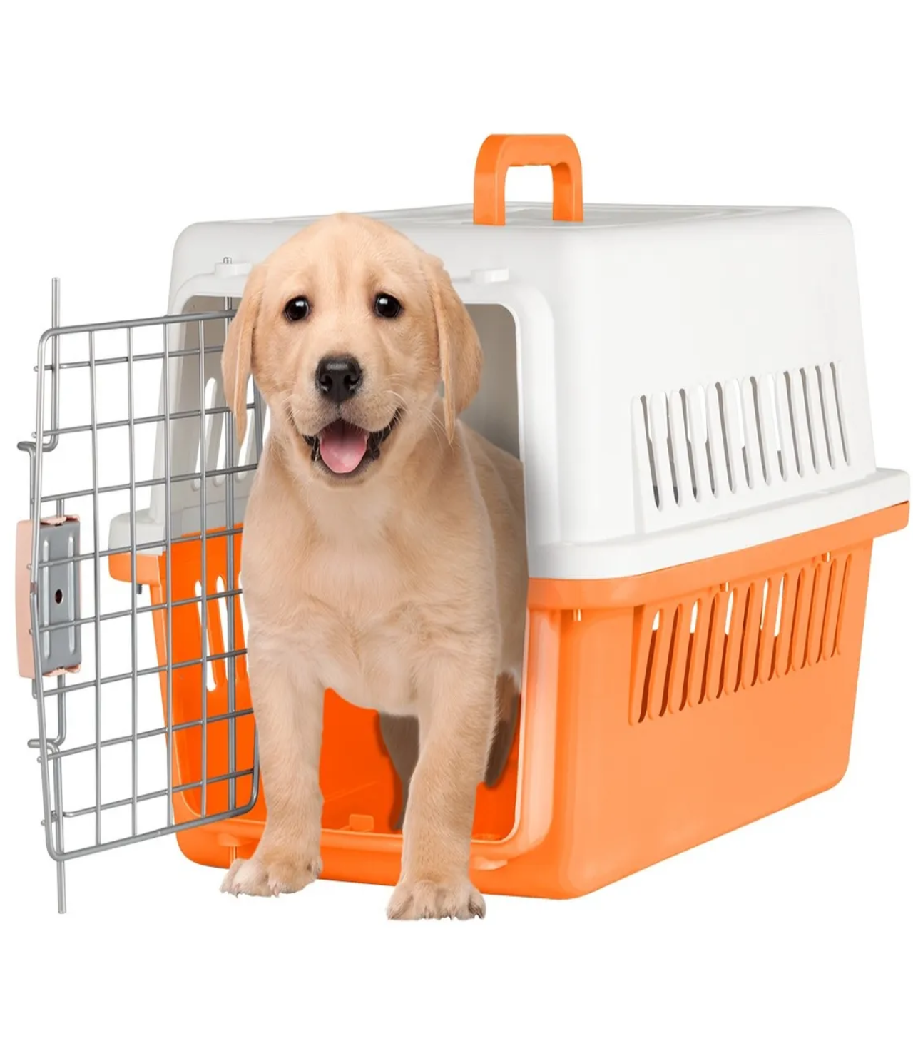 Jaula Transportadora Mascotas Rectangular Naranja Blanco
