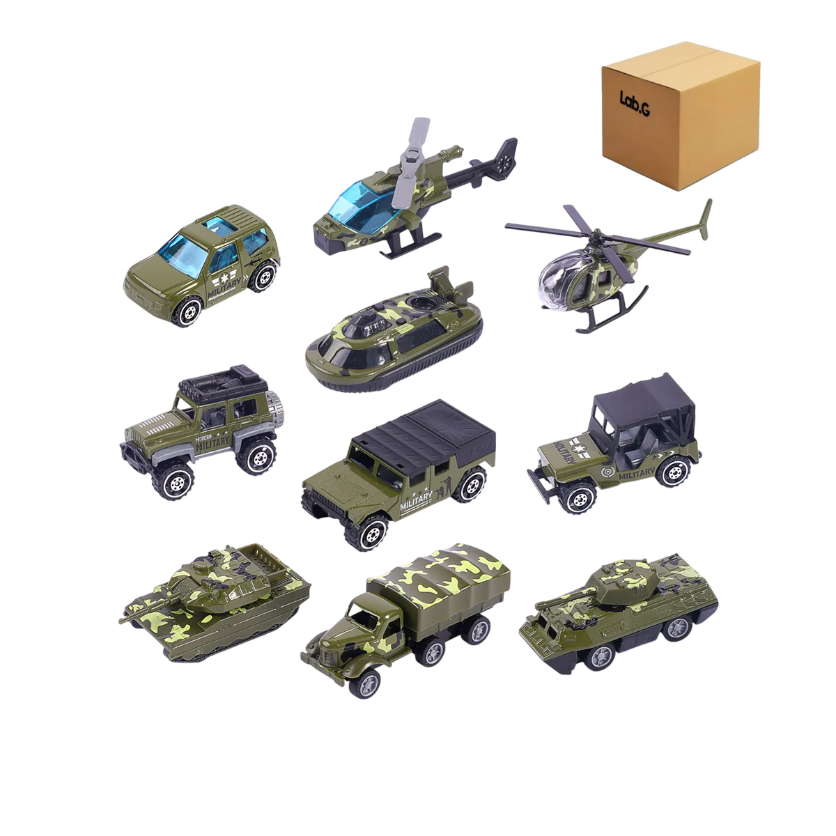 Carros De Juguete 10 Pz Verde Militar 