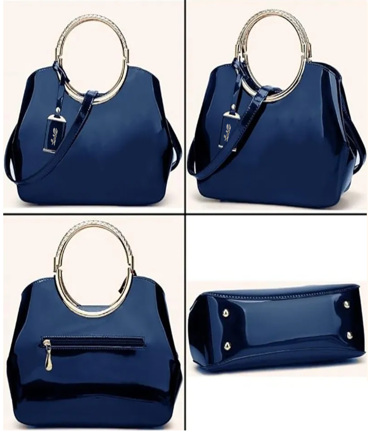 Bolso De Charol Brillante Azul Marino