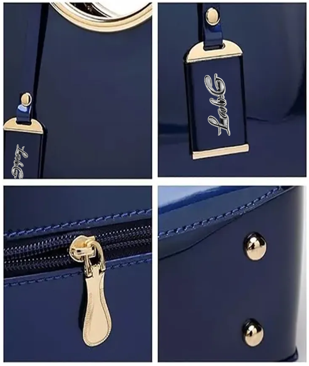 Bolso De Charol Brillante Azul Marino