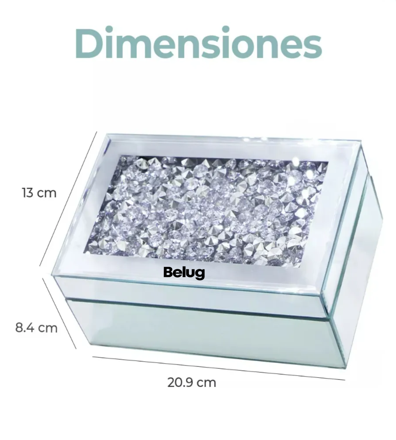 Joyero Alajero Acabado Espejo Y Diamantes Alhajero Grande Color Plateado