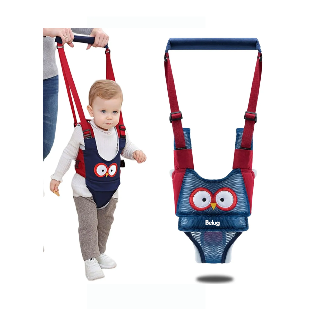Arnés De Seguridad Para Bebés Para Aprender A Caminar Color Búho Azul Marimpo Detalles Rojo(versión Transpirable)