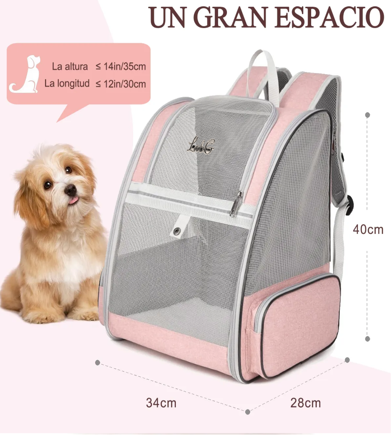 Mochila Transportadora Para Perros/gatos Plegable Gris Rosa