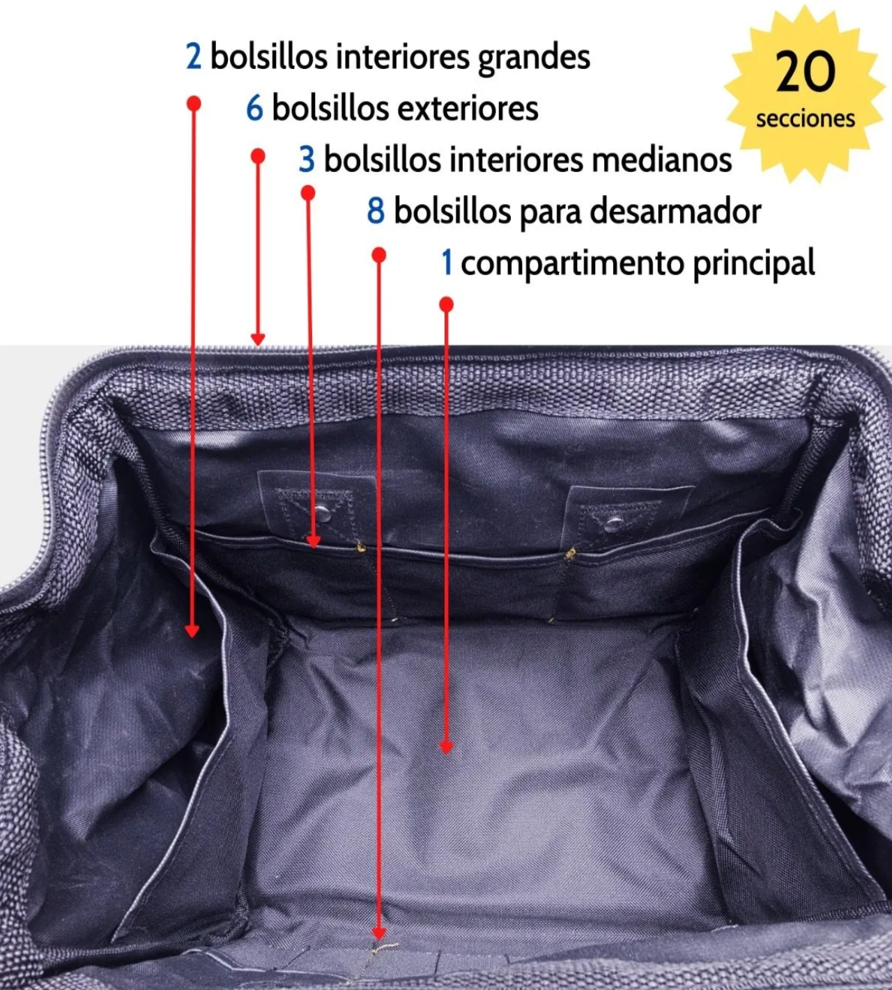 Bolsa Porta Herramienta 30x25x20cm 20 Bolsillos Resiste   Amarillo Negro