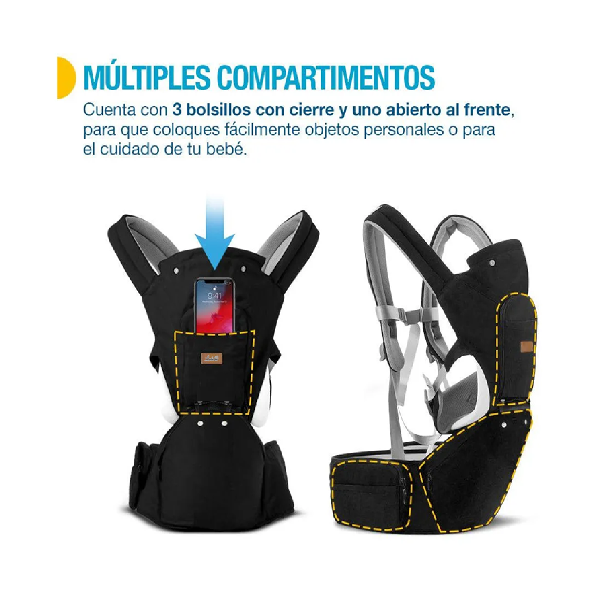 Canguro para Bebé, Cangurera Portabebé Tipo Fular Niños de 0 a 36 Meses Negro Gris