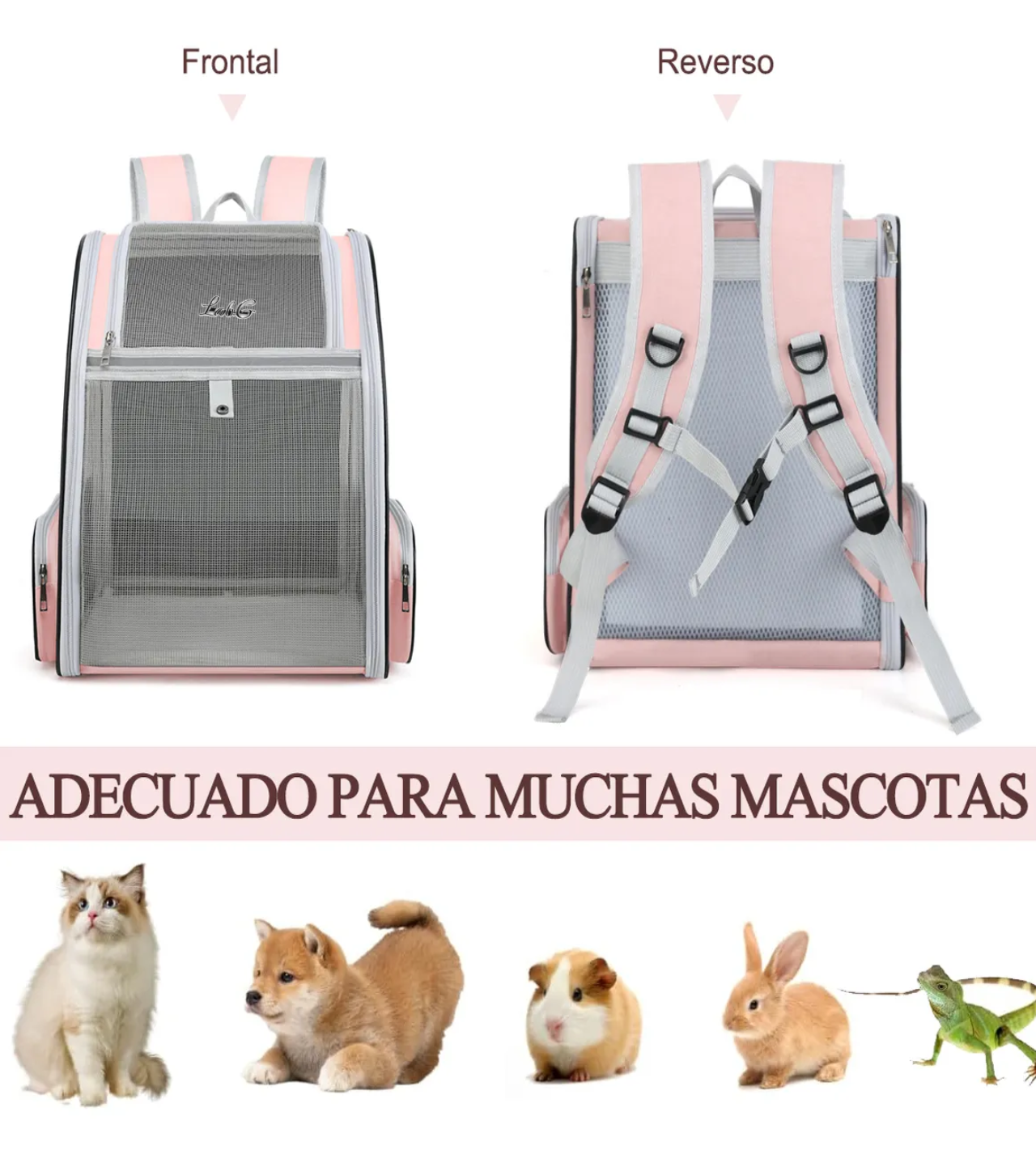 Mochila Transportadora Para Perros/gatos Plegable Gris Rosa
