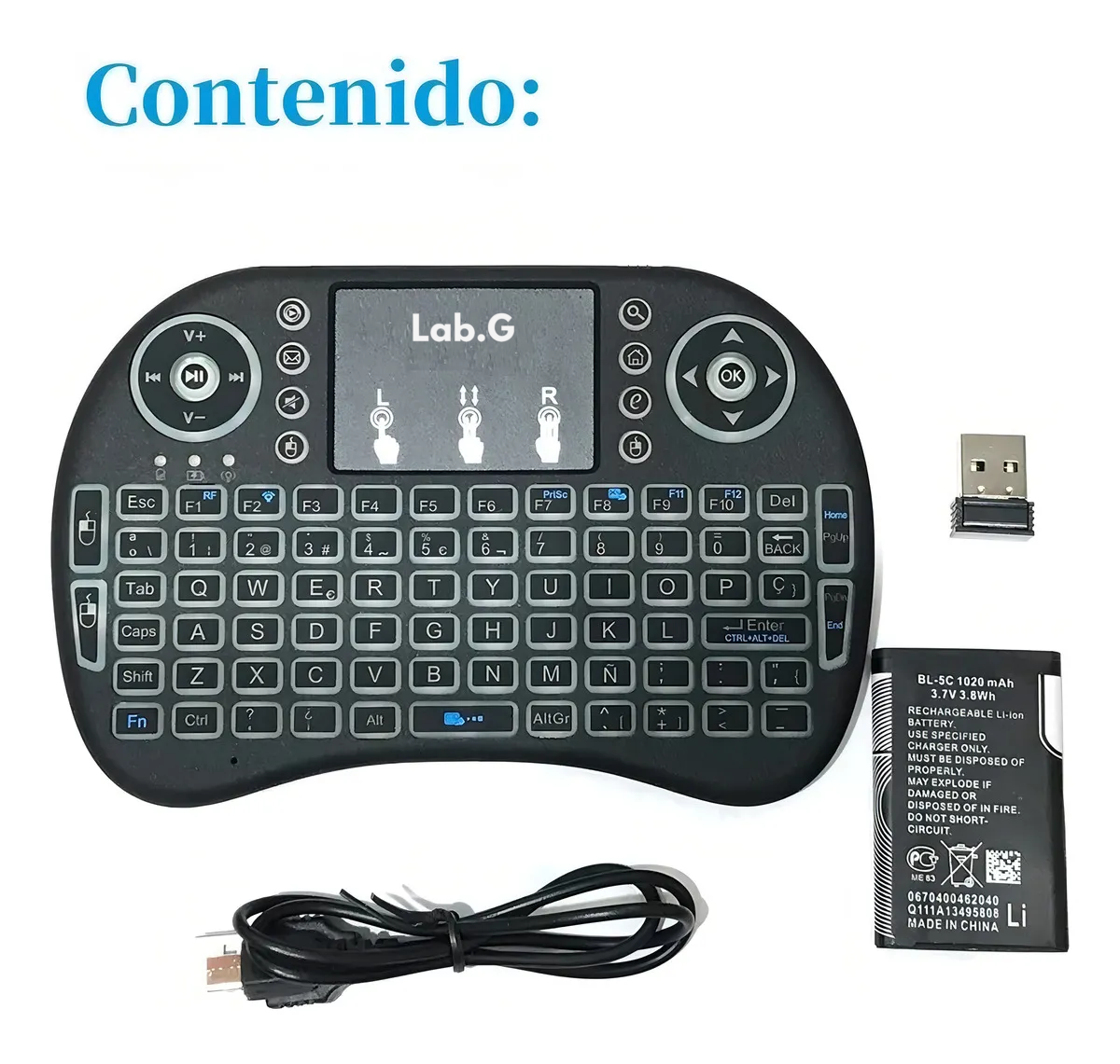 Mini Teclado Inalámbrico Touchpad para Celular Tv Pc en español Negro 