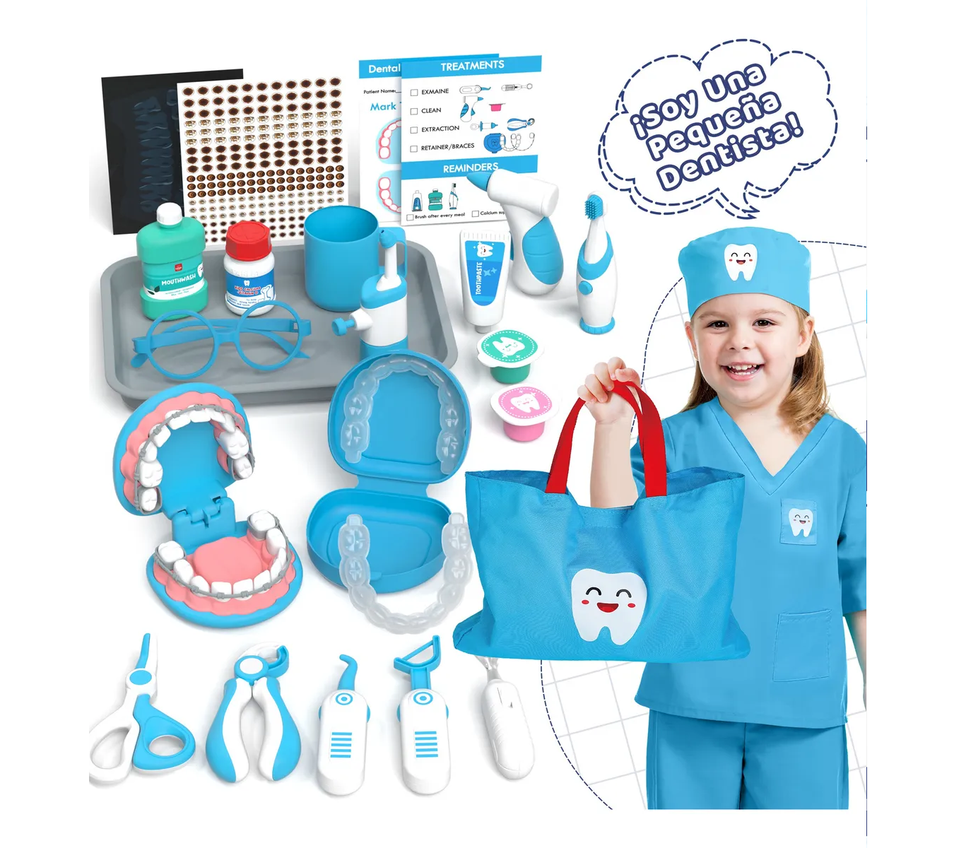 Kit De Juego De Doctora Dentista Didáctico Para Infantiles Azul