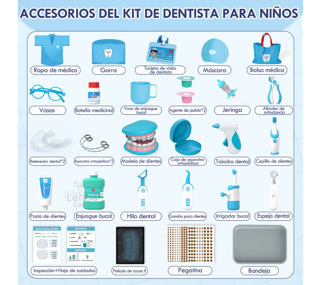 Kit De Juego De Doctora Dentista Didáctico Para Infantiles Azul